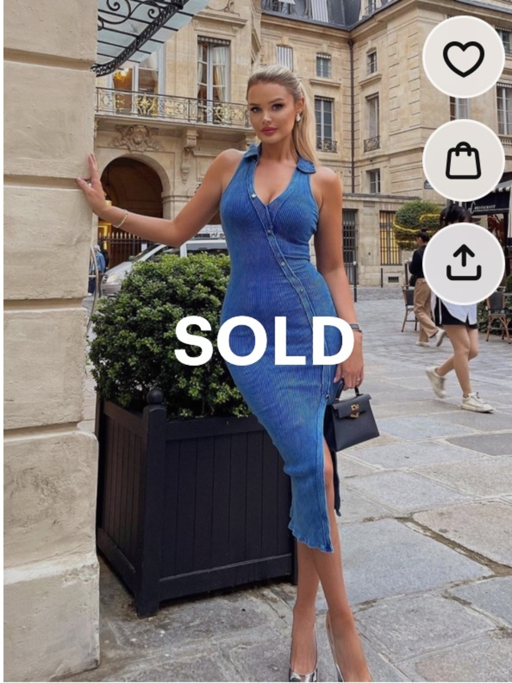 ~SOLD:Cerulean Blue Denim-Esque Dress w/Collar & Silver Button Detail:SOLD~